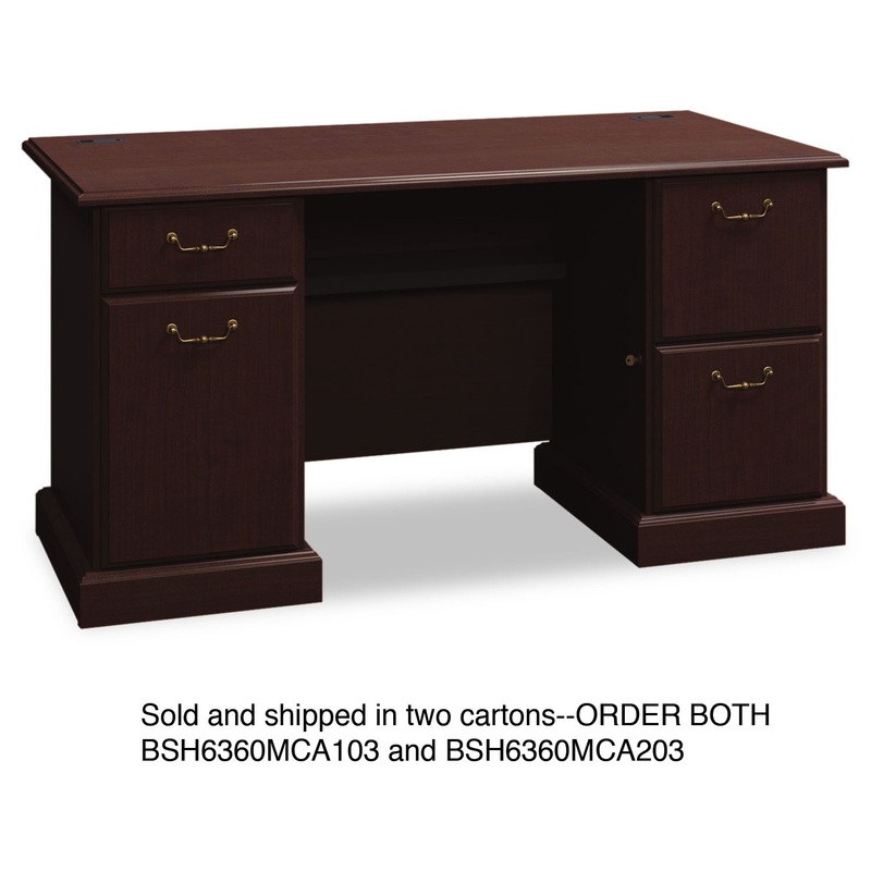 60″W DOUBLE PEDESTAL DESK (B/B/F, F/F) BOX 1 OF 2 SYNDICATE, 60.88W X 30D X 30.75H, MOCHA CHERRY