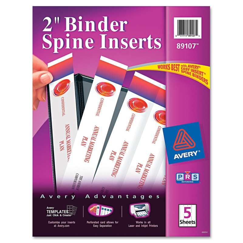 Binder Spine Inserts, 2″ Spine Width, 4 Inserts/sheet, 5 Sheets/pack