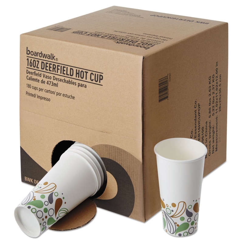 Convenience Pack Paper Hot Cups, 16 Oz, Deerfield Print, 180/carton