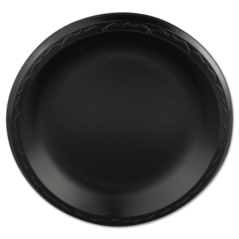 Elite Laminated Foam Plates, 8.88 Inches, Black, Round, 125/pack, 4 Pack/carton