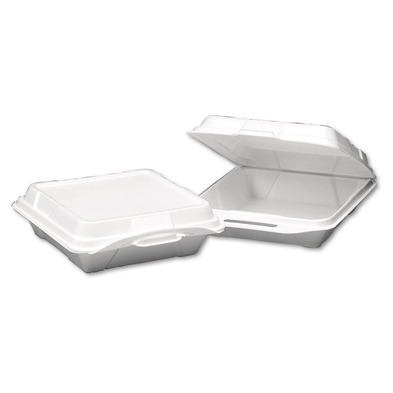 Foam Hinged Carryout Container, 1-Compartment, 9-1/4×9-1/4×3, White, 100/bag