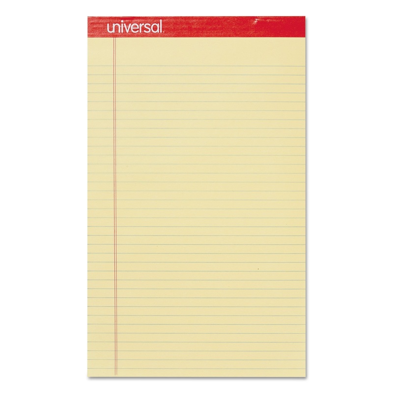 PERFORATED RULED WRITING PADS, WIDE/LEGAL RULE, 8.5 X 14, CANARY, 50 SHEETS, DOZEN