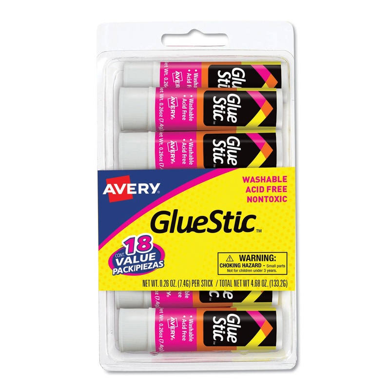PERMANENT GLUE STIC VALUE PACK, 0.26 OZ, APPLIES WHITE, DRIES CLEAR, 18/PACK