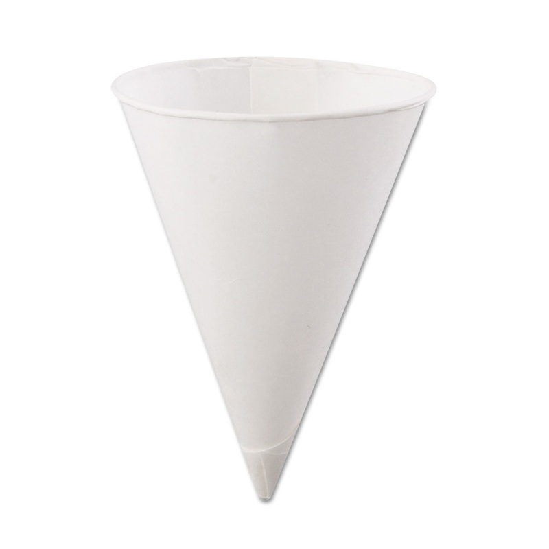Rolled Rim Paper Cone Cups, 4.5oz, White, 200/bag, 25 Bags/carton