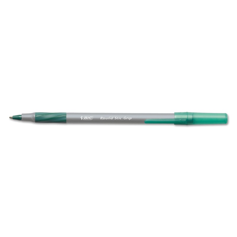 ROUND STIC GRIP XTRA COMFORT STICK BALLPOINT PEN, 1.2MM, GREEN INK, GRAY BARREL, DOZEN