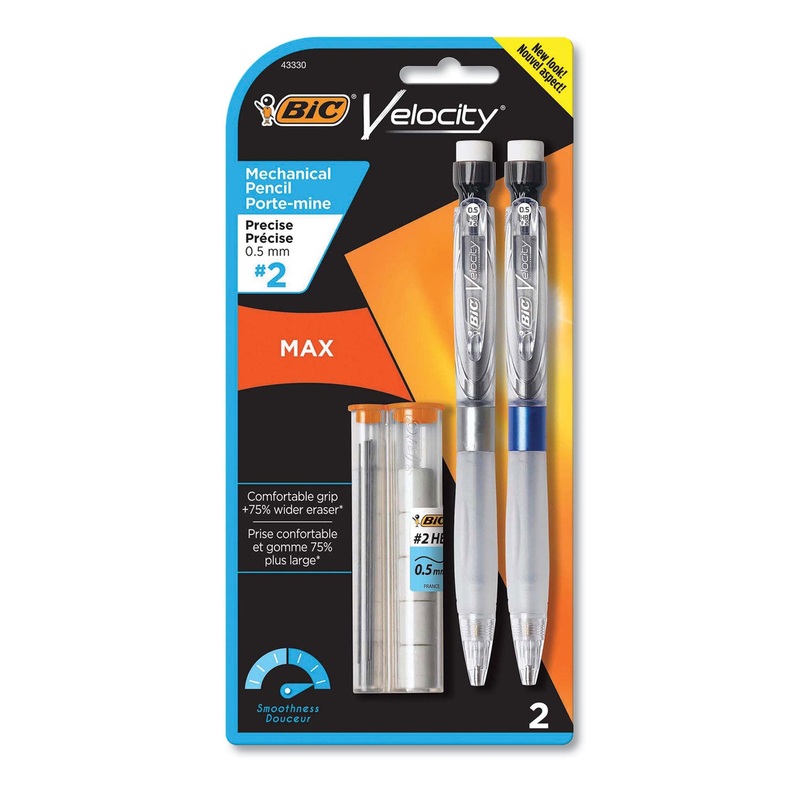 VELOCITY MAX PENCIL, 0.5 MM, HB (#2), BLACK LEAD, GRAY BARREL, 2/PACK
