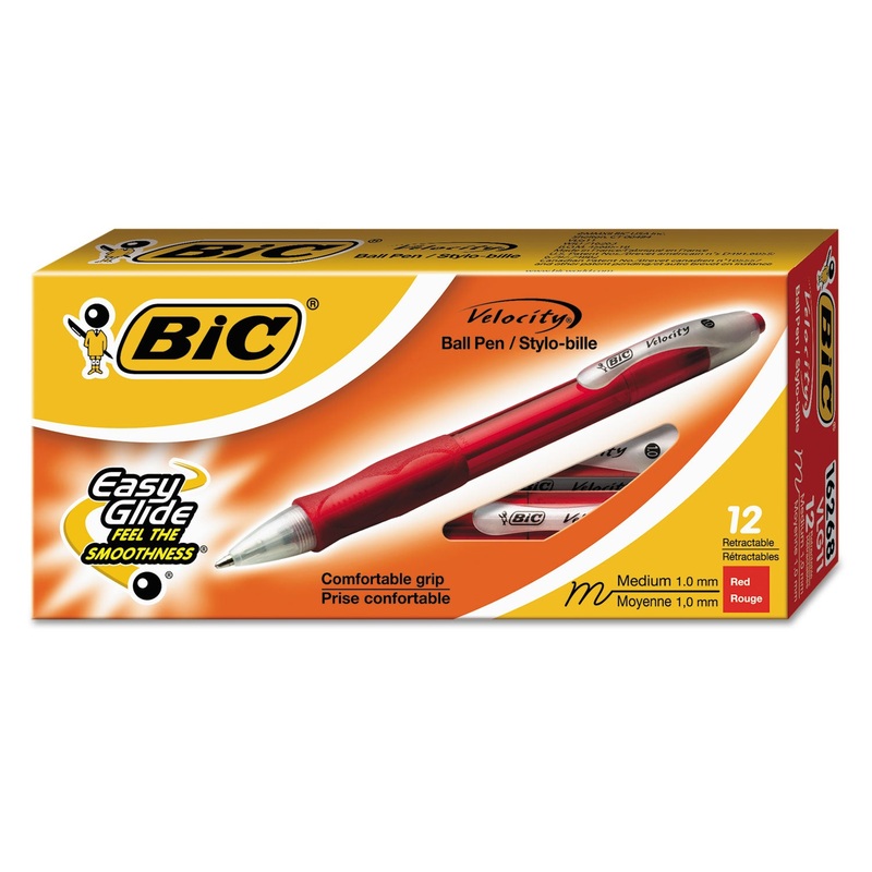 VELOCITY RETRACTABLE BALLPOINT PEN, 1MM, RED INK, TRANSLUCENT RED BARREL, DOZEN