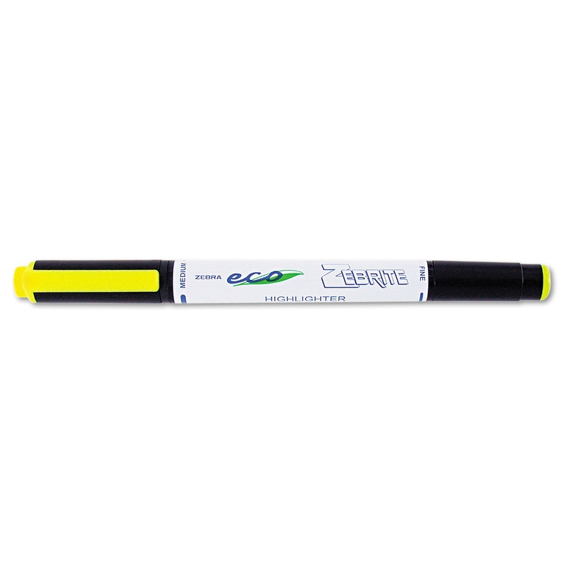 ZEBRITE ECO DOUBLE-ENDED HIGHLIGHTER, CHISEL/BULLET TIP, FLUORESCENT YELLOW, DOZEN