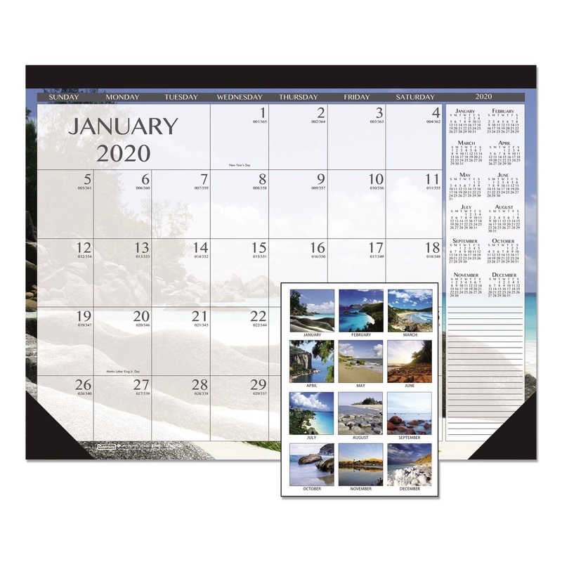 100% RECYCLED EARTHSCAPES SEASCAPES DESK PAD CALENDAR, 22 X 17, 2020