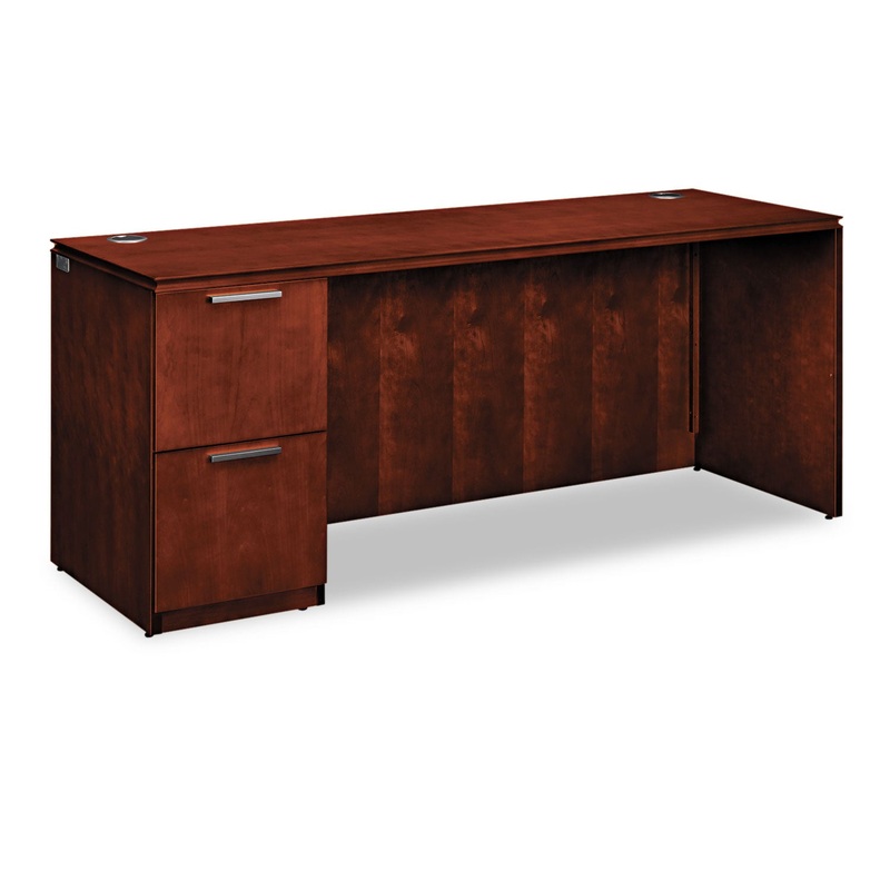 ARRIVE SINGLE PEDESTAL CREDENZA, LEFT, 72W X 24D X 29.5H, HENNA CHERRY