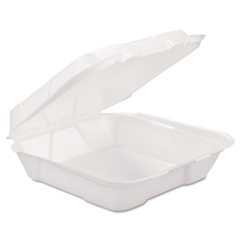 Foam Hinged Carryout Container, 1-Comp, White, 9 1/4 X 9 1/4 X 3, 200/carton