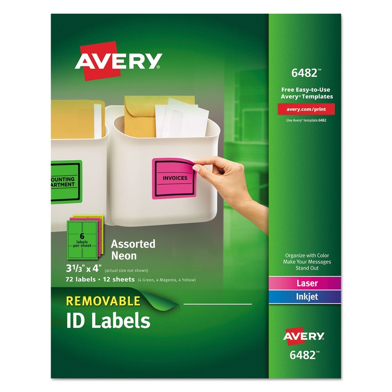 HIGH-VIS REMOVABLE LASER/INKJET ID LABELS W/ SURE FEED, 3 1/3 X 4, NEON, 72/PK
