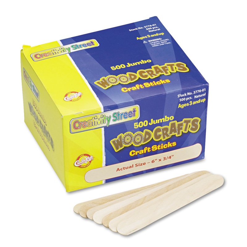 NATURAL WOOD CRAFT STICKS, JUMBO SIZE, 6″ X 0.75″, WOOD, NATURAL, 500/BOX