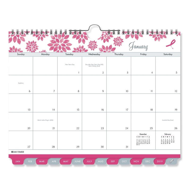 PINK RIBBON TABBED WALL CALENDAR, 11 X 8 1/2, 2020