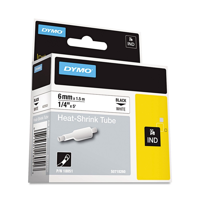 RHINO HEAT SHRINK TUBES INDUSTRIAL LABEL TAPE, 0.25″ X 5 FT, WHITE/BLACK PRINT