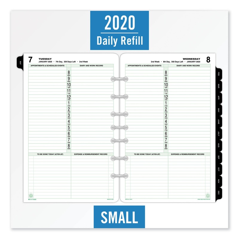 DATED ONE-PAGE-PER-DAY ORGANIZER REFILL, JANUARY-DECEMBER, 8 1/2 X 5 1/2, 2020