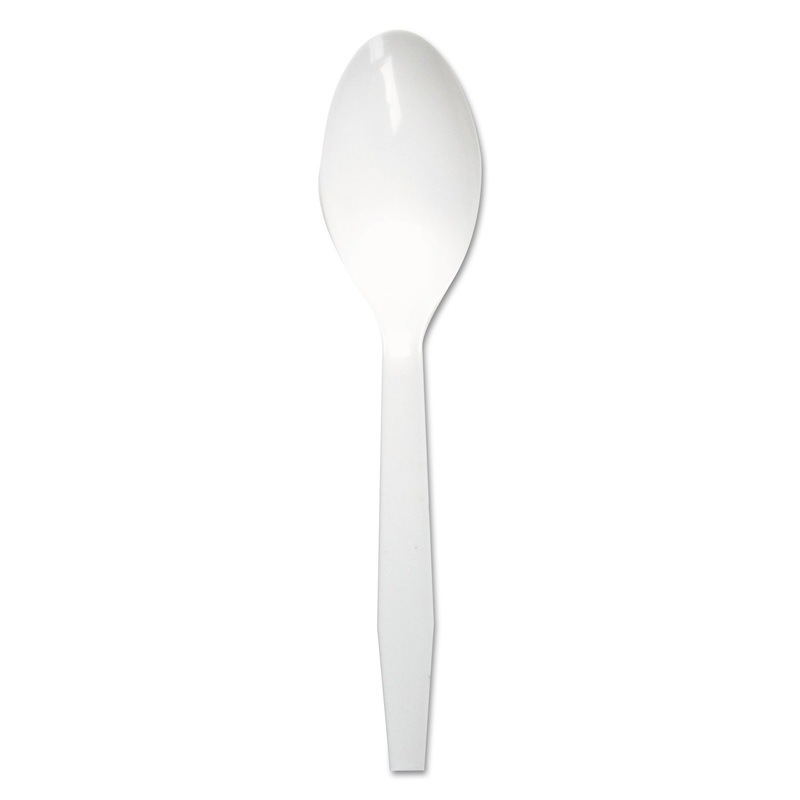 Mediumweight Polystyrene Cutlery, Teaspoon, White, 1000/carton