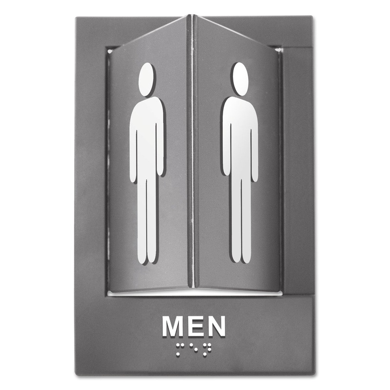 Pop-Out Ada Sign, Men, Tactile Symbol/braille, Plastic, 6 X 9, Gray/white
