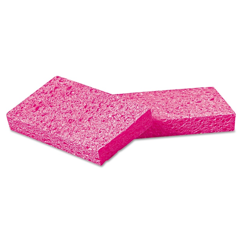 SMALL CELLULOSE SPONGE, 3 3/5 X 6 1/2″, 9/10″ THICK, PINK, 2/PACK, 24 PACKS/CT