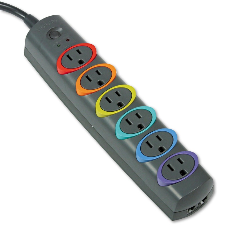 Smartsockets Color-Coded Strip Surge Protector, 6 Outlets, 7 Ft Cord, 945 Joules