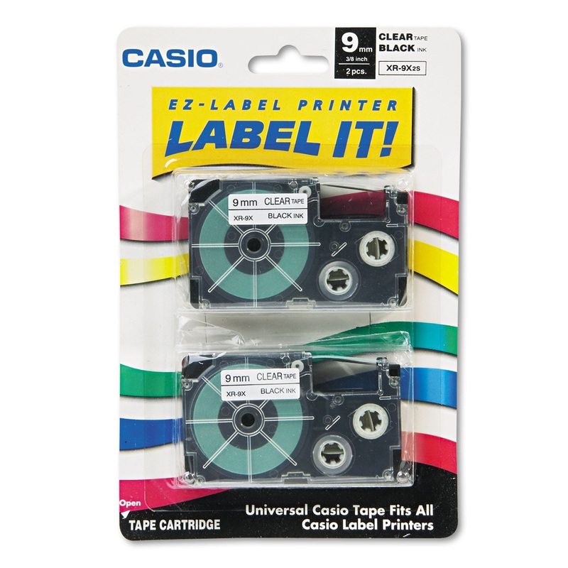 TAPE CASSETTES FOR KL LABEL MAKERS, 0.37″ X 26 FT, BLACK ON CLEAR, 2/PACK
