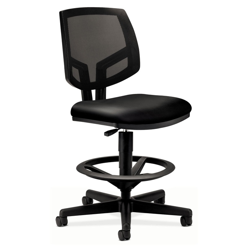 VOLT SERIES MESH BACK ADJUSTABLE LEATHER TASK STOOL, 32.38″ SEAT HEIGHT, UP TO 250 LBS., BLACK SEAT/BACK, BLACK BASE