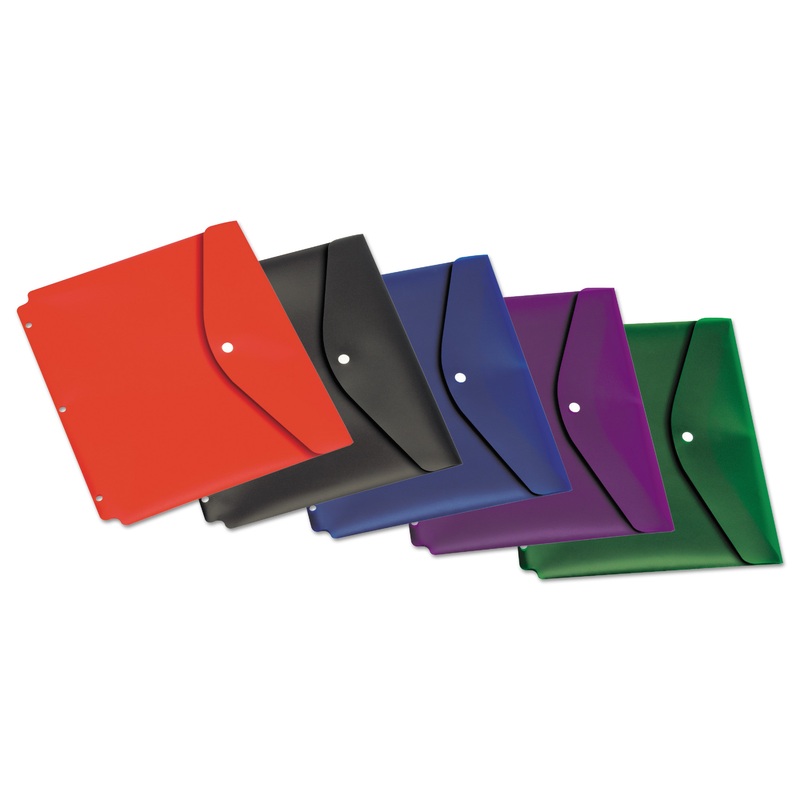 Dual Pocket Snap Envelope, 11 X 8 1/2, Assorted Colors, 5/pack