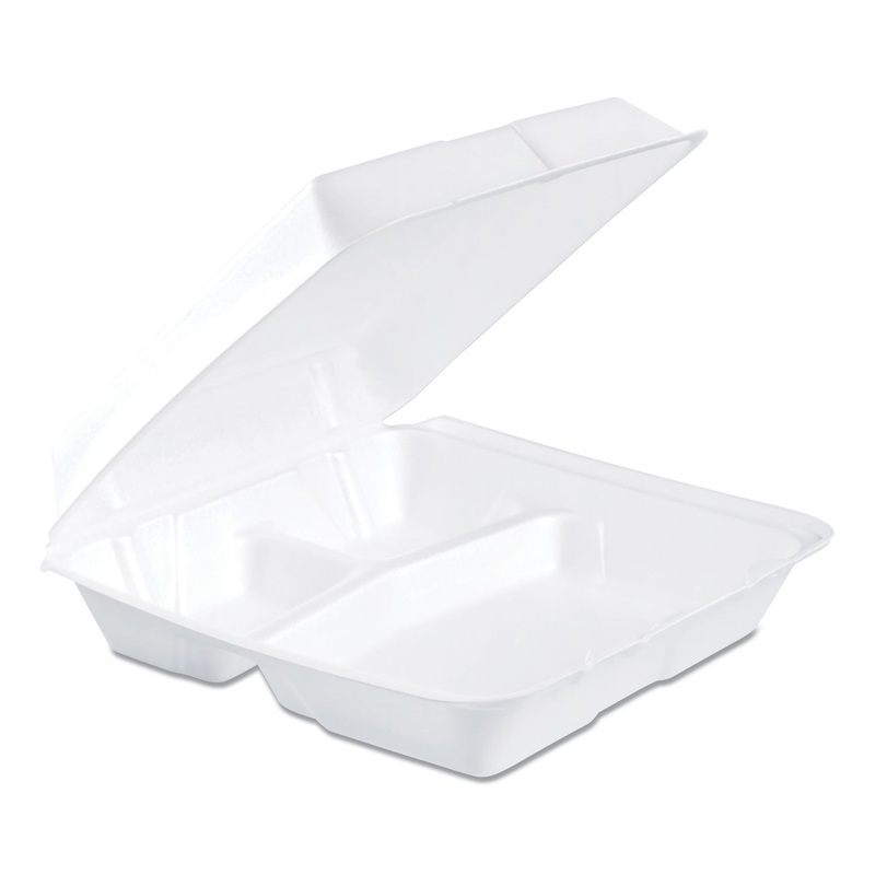 Foam Container, Hinged Lid, 3-Comp, 9 1/2 X 9 1/4 X 3, 200/carton