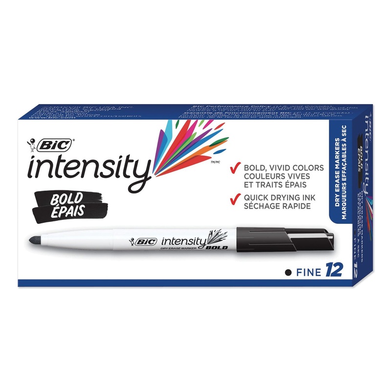 INTENSITY BOLD POCKET-STYLE DRY ERASE MARKER, FINE BULLET TIP, BLACK, DOZEN