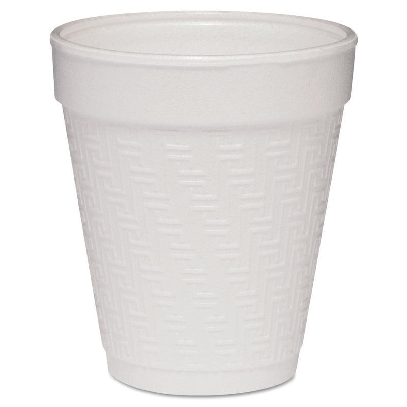Small Foam Drink Cup, 8oz, Hot/cold, White W/greek Key Design, 25/bag, 40bg/ctn