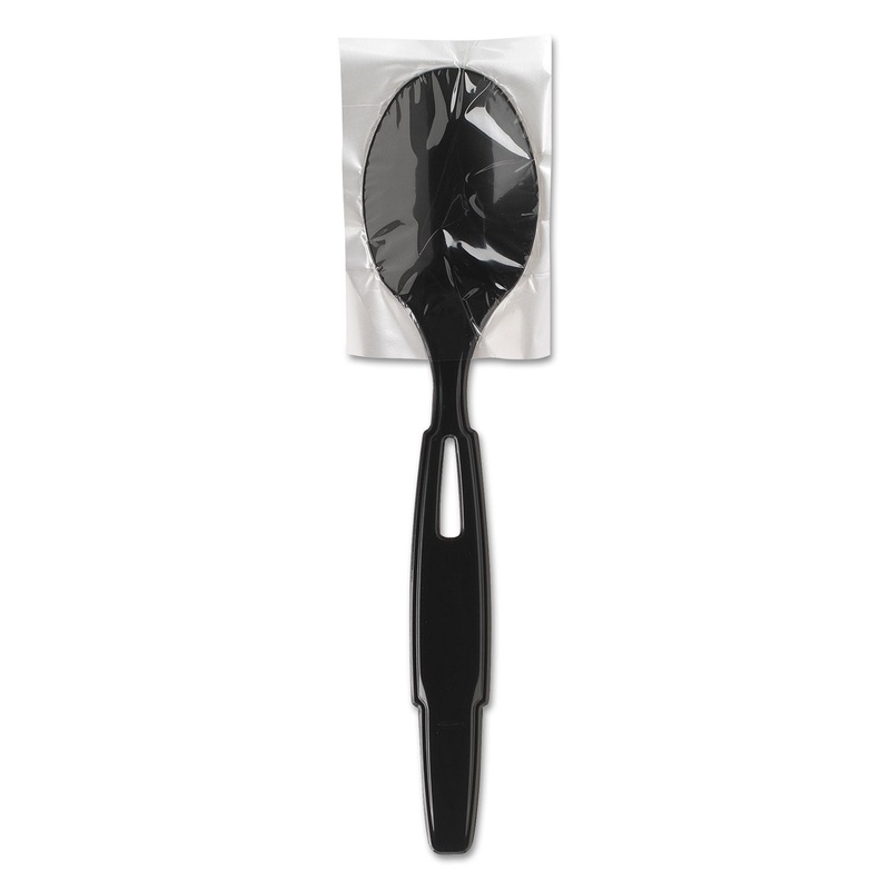 SMARTSTOCK WRAPPED HEAVY-WEIGHT CUTLERY REFILL, TEASPOON, BLACK, 960/CARTON
