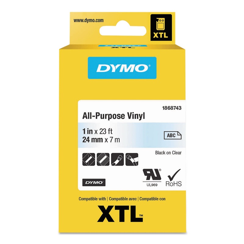 XTL ALL-PURPOSE VINYL LABELS, 1″ X 24.6 FT, CLEAR/BLACK PRINT