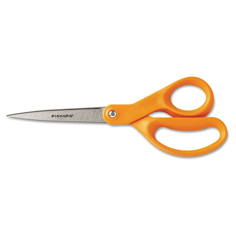 Home And Office Scissors, 8″ Length, Stainless Steel, Straight, Orange Handle