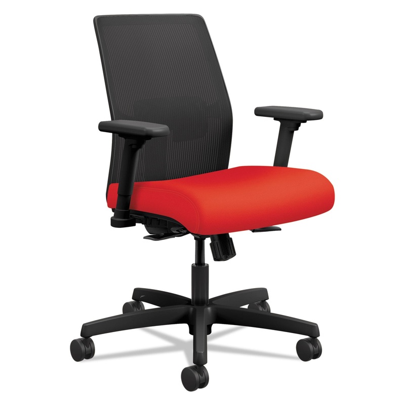 IGNITION 2.0 4-WAY STRETCH LOW-BACK MESH TASK CHAIR, SUPPORTS UP TO 300 LBS., RUBY SEAT, BLACK BACK/BASE