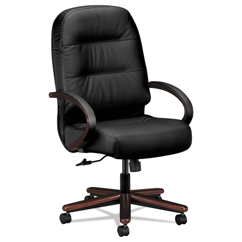 PILLOW-SOFT 2190 SERIES EXECUTIVE HIGH-BACK CHAIR, SUPPORTS UP TO 300 LBS., BLACK SEAT/BLACK BACK, MAHOGANY BASE