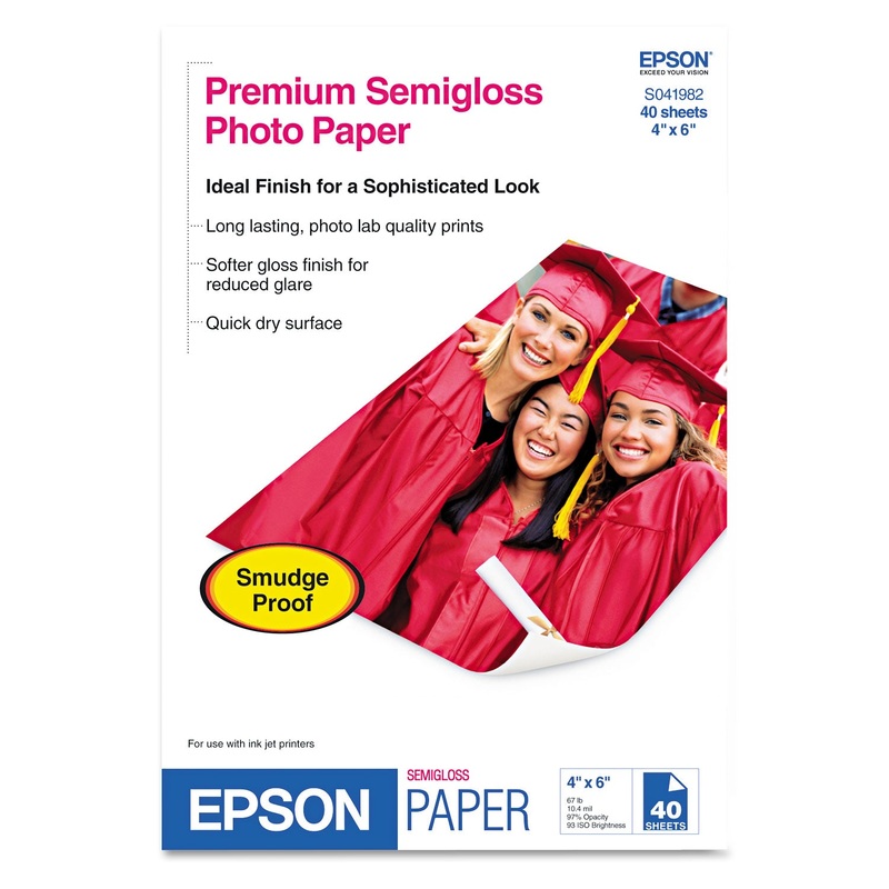 PREMIUM SEMIGLOSS PHOTO PAPER, 7 MIL, 4 X 6, SEMI-GLOSS WHITE, 40/PACK