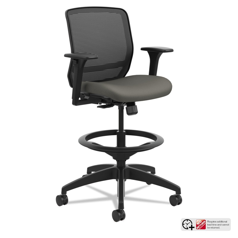 QUOTIENT SERIES MESH MID-BACK TASK STOOL, 33″ SEAT HEIGHT, SUPPORTS UP TO 300 LBS., IRON ORE SEAT/BLACK BACK, BLACK BASE