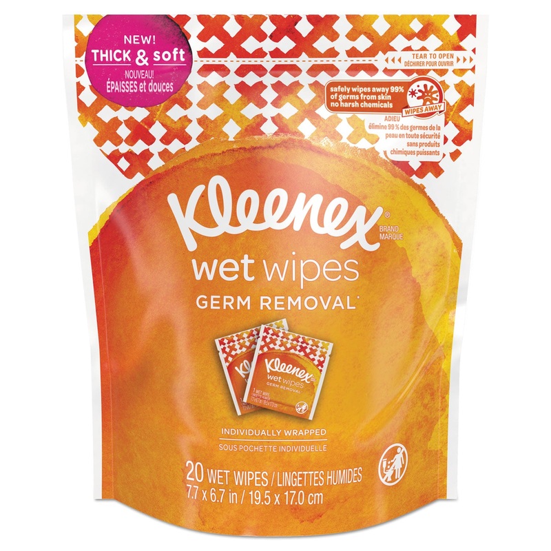 WET WIPES GERM REMOVAL FOR HANDS AND FACE, WHITE, 20 TOWELS/POUCH, 8 POUCH/CT