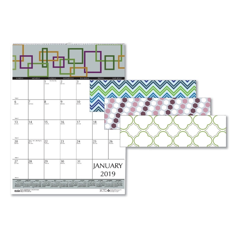 100% RECYCLED GEOMETRIC WALL CALENDAR, 12 X 16 1/2, 2020