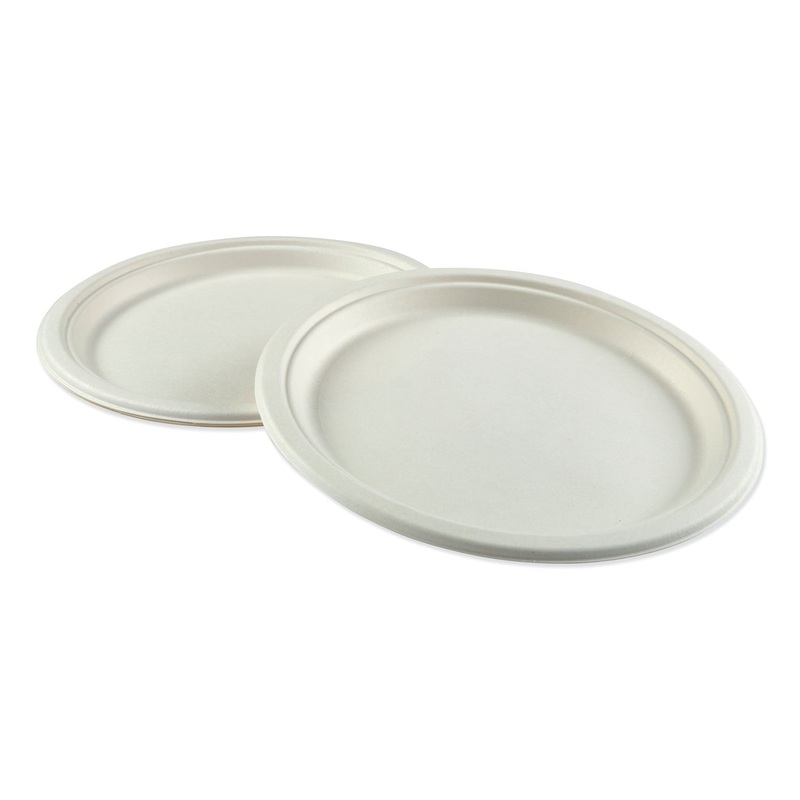 BAGASSE MOLDED FIBER DINNERWARE, PLATE, 10″ DIAMETER, WHITE, 500/CARTON