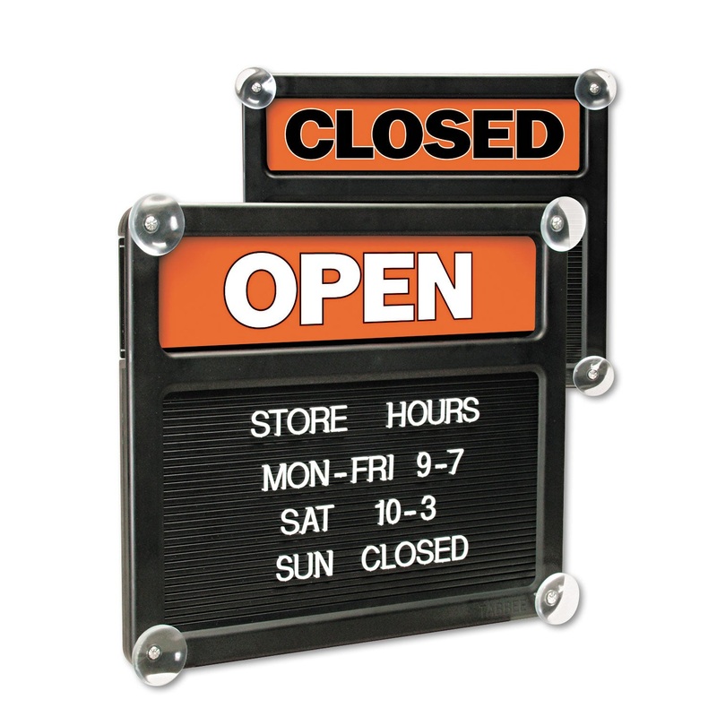 Double-Sided Open/closed Sign W/plastic Push Characters, 14 3/8 X 12 3/8
