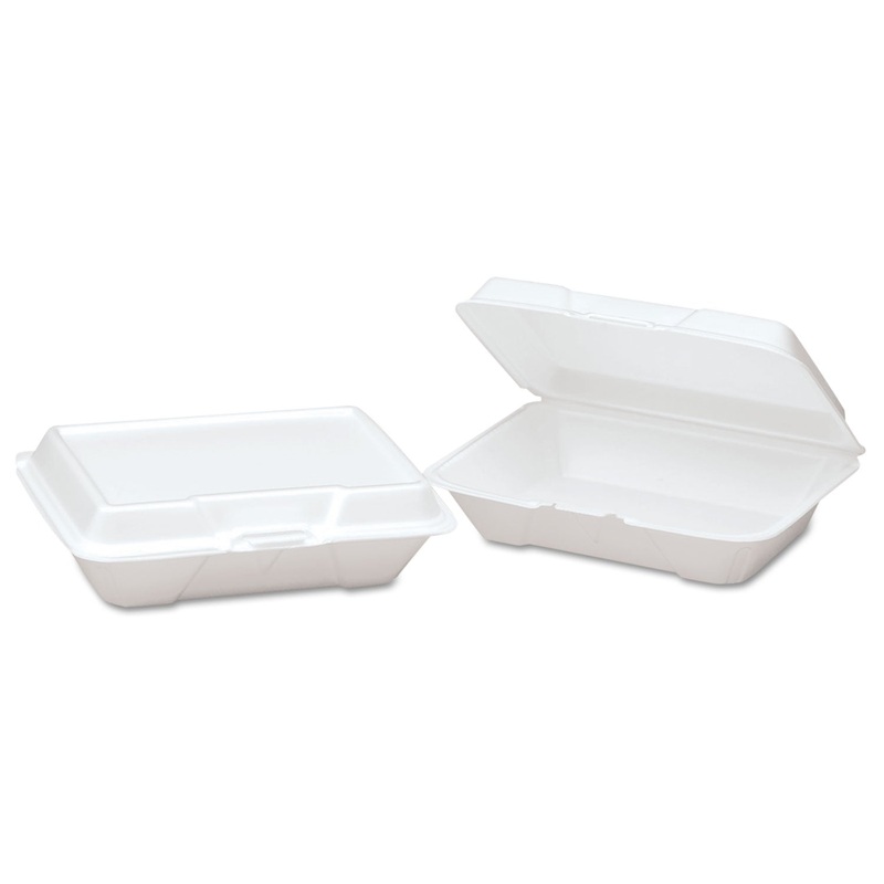 Foam Hinged Carryout Container, Shallow, 9-1/5×6-1/2×2-8/9, White, 100/bg, 2/ct