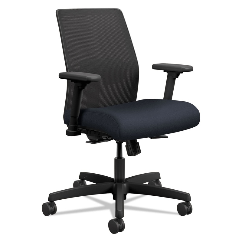 IGNITION 2.0 4-WAY STRETCH LOW-BACK MESH TASK CHAIR, SUPPORTS UP TO 300 LBS., NAVY SEAT, BLACK BACK/BASE
