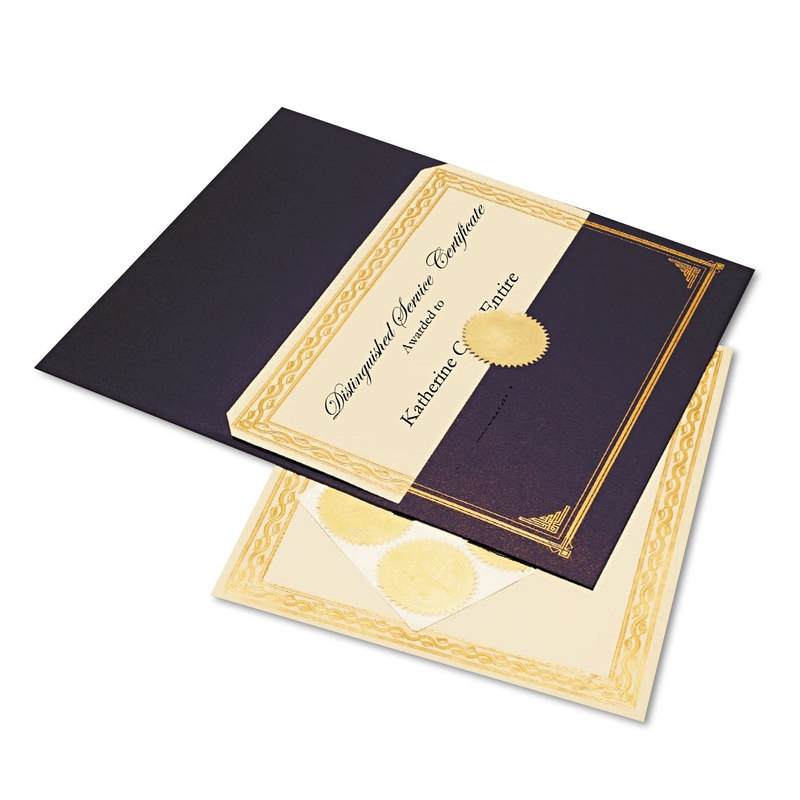 Ivory/gold Foil Embossed Award Cert. Kit, Blue Metallic Cover, 8-1/2 X 11, 6/kit