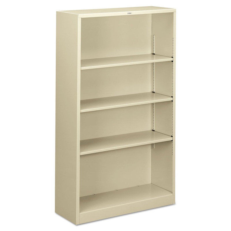 Metal Bookcase, Four-Shelf, 34-1/2w X 12-5/8d X 59h, Putty