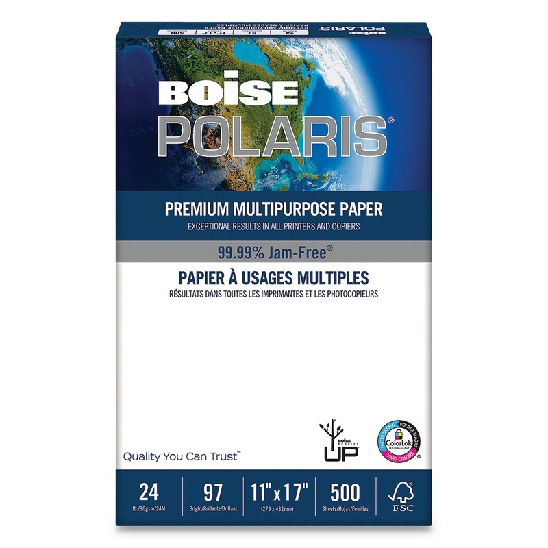 POLARIS PREMIUM MULTIPURPOSE PAPER, 97 BRIGHT, 24LB, 11 X 17, WHITE, 500 SHEETS/REAM, 5 REAMS/CARTON