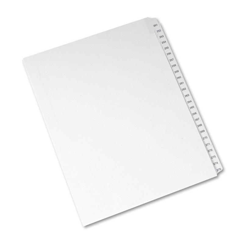 PREPRINTED LEGAL EXHIBIT SIDE TAB INDEX DIVIDERS, ALLSTATE STYLE, 25-TAB, 251 TO 275, 11 X 8.5, WHITE, 1 SET