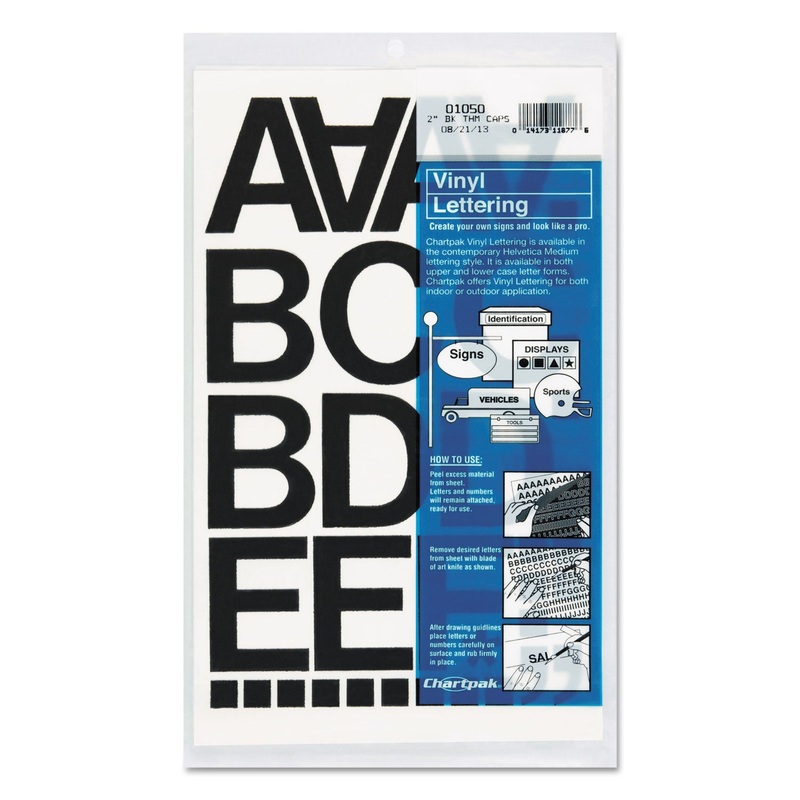 Press-On Vinyl Letters & Numbers, Self Adhesive, Black, 2″h, 77/pack