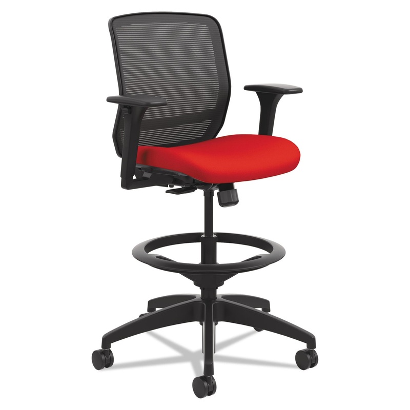 QUOTIENT SERIES MESH MID-BACK TASK STOOL, 33″ SEAT HEIGHT, SUPPORTS UP TO 300 LBS., RUBY SEAT/BLACK BACK, BLACK BASE