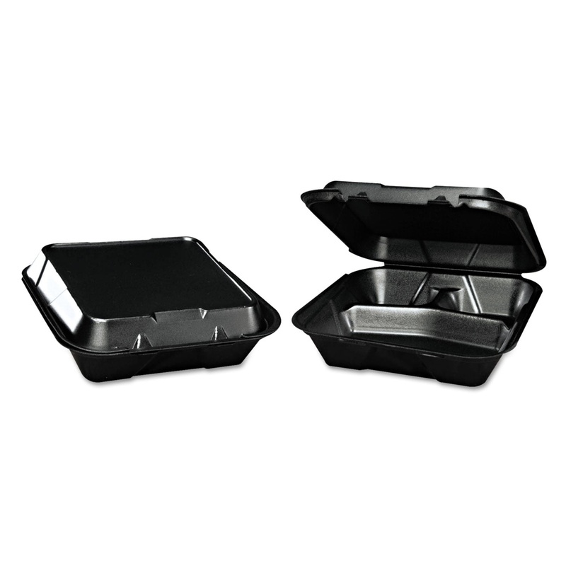 Snap-It Foam Hinged Container, 3-Compartment, 9-1/4×9-1/4×3, Black, 200/carton
